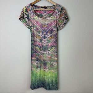 Custo Barcelona Abstract Lace Overlay Belted Short Sleeve Dress NWT Size Med 3